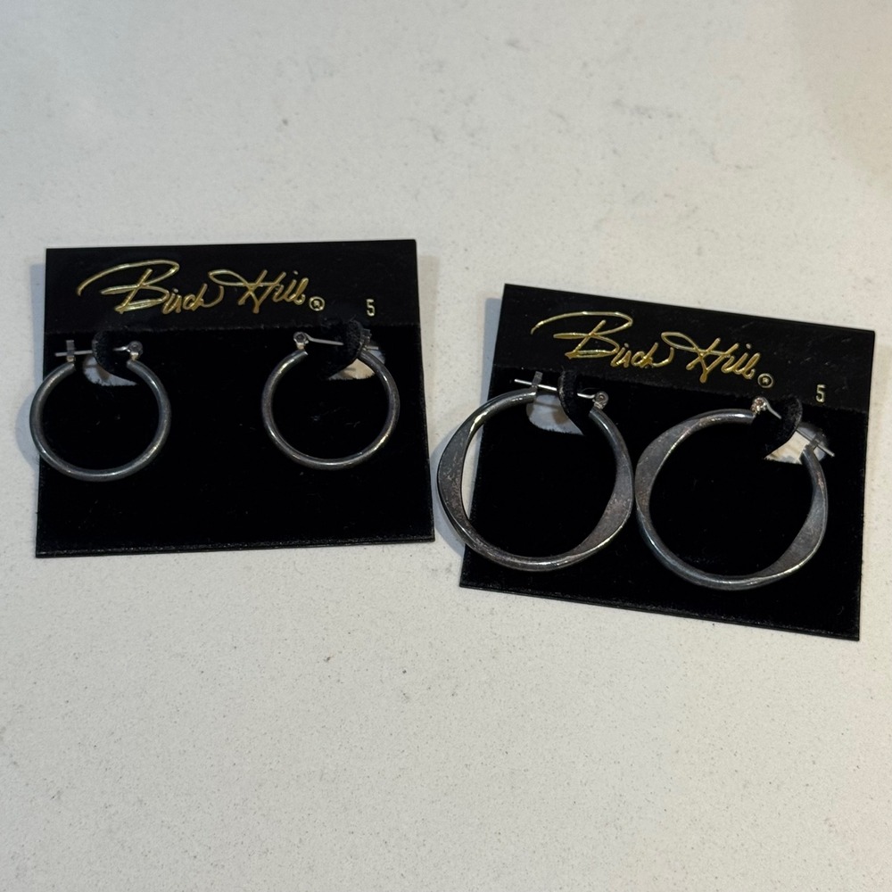 Y2K Birch Hill Silver Tone Hoop Earring Set 2 Pairs Tapered and Round Stein Mart
